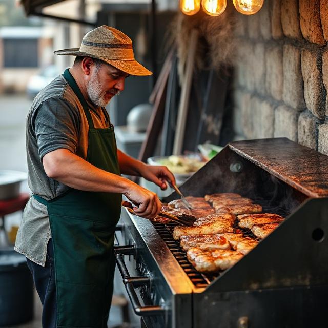 Chef preparando carne a la parrilla